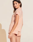 Model wears Model wears Gisele TENCEL™ Modal Shortie Short PJ Set in peach parfait/ivory.