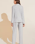 Model wears Gisele TENCEL™ Modal Rib Long PJ Set in light heather grey.