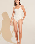 Model wears Soft Stretch Recycled Lace Cami in Ivory.