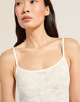 Model wears Soft Stretch Recycled Lace Slip in Ivory.