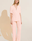 Model wears Gisele TENCEL™ Modal Short Sleeve & Pant PJ Set in petal pink/ivory.