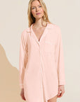 Model wears Gisele TENCEL™ Modal Sleepshirt in petal pink/ivory.