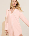 Model wears Gisele TENCEL™ Modal Sleepshirt in petal pink/ivory.