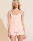 Model wears Gisele TENCEL™ Modal Ruffle Cami & Shortie Short Set in petal pink.