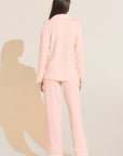Model is Wearing the Gisele TENCEL™ Modal Long PJ Set in Petal Pink/Ivory.