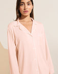 Model is Wearing the Gisele TENCEL™ Modal Long PJ Set in Petal Pink/Ivory.