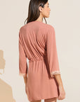 Model wears Flora TENCEL™ Modal 3/4 Sleeve Robe in Pink Rouge/Rose.