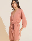 Model wears Flora TENCEL™ Modal 3/4 Sleeve Robe in Pink Rouge/Rose.