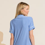 Eberjey Gisele Printed TENCEL™ Modal Relaxed Short PJ Set - Nordic Stripes Vista Blue/Ivory