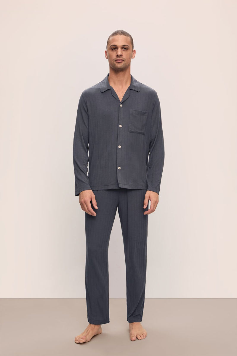 (取寄) エバージェイ メンズ ザ ウィリアム モーダル ロング Pj セット Eberjey men The William Modal Long PJ Set Stone Blue/Ivory Low_Res-EBJ2655-