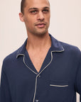 Model is wearing William TENCEL™ Modal Long PJ Set in True Navy/Ivory