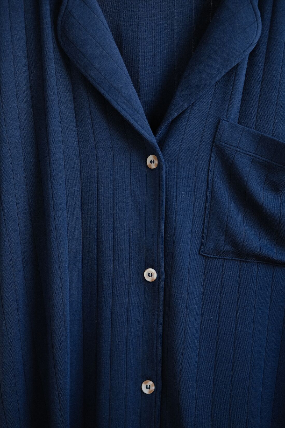 Model wears Gisele TENCEL™ Modal Rib Long PJ Set in navy.