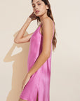 Model wears Inez Washable Silk Short Slip in Italian Rose.