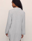 Model wears Gisele TENCEL™ Modal Sleepshirt in Heather Grey/Sorbet Pink