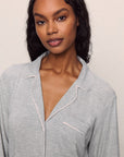 Model wears Gisele TENCEL™ Modal Sleepshirt in Heather Grey/Sorbet Pink