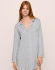 Model is wearing Gisele TENCEL™ Modal Sleepshirt in Heather Grey/Sorbet Pink