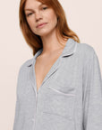 Model is wearing Gisele TENCEL™ Modal Sleepshirt in Heather Grey/Sorbet Pink
