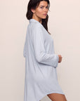 Model wears Gisele TENCEL™ Modal Sleepshirt in Ice Blue/Ivory