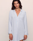 Model wears Gisele TENCEL™ Modal Sleepshirt in Ice Blue/Ivory