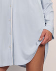 Model wears Gisele TENCEL™ Modal Sleepshirt in Ice Blue/Ivory