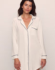 Model wears Gisele TENCEL™ Modal Sleepshirt in Pure Ivory/Navy