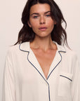 Model wears Gisele TENCEL™ Modal Sleepshirt in Pure Ivory/Navy