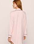 Model is wearing Gisele TENCEL™ Modal Sleepshirt in Sorbet Pink/Black
