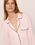 Model Is Wearing Gisele Long PJ Set In Sorbet Pink/Black