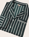 Image of Inez Washable Silk Printed Long PJ Set in Classic Stripe Pine/Ivory