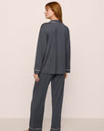 Model Is Wearing Gisele Long Pj Set In Graphite/Sorbet Pink