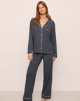 Model Is Wearing Gisele Long Pj Set In Graphite/Sorbet Pink