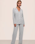 Model is wearing Gisele TENCEL™ Modal Long PJ Set in Heather Grey/Sorbet Pink