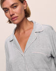 Model is wearing Gisele TENCEL™ Modal Long PJ Set in Heather Grey/Sorbet Pink