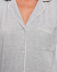 Model is wearing Gisele TENCEL™ Modal Long PJ Set in Heather Grey/Sorbet Pink