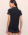 Model is wearing Gisele TENCEL™ Modal Shortie Short PJ Set in Black/Sorbet Pink