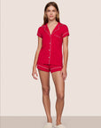 Model is wearing Gisele TENCEL™ Modal Shortie Short PJ Set in Holly Red/Ivory