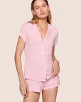 Model is wearing Gisele TENCEL™ Modal Shortie Short PJ Set in Pink Nectar/Ivory