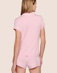 Model is wearing Gisele TENCEL™ Modal Shortie Short PJ Set in Pink Nectar/Ivory
