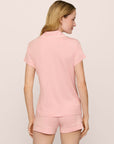 Model is wearing the Gisele TENCEL™ Modal Shortie Short PJ Set in Silver Pink/Ivory