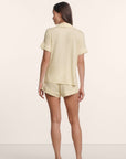 Model is wearing Gisele TENCEL™ Modal Relaxed Short PJ Set in Buttercream/Ivory