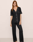 Model Is Wearing Gisele Short Sleeve PJ Set In Black/Sorbet Pink