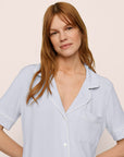 Model Is Wearing Gisele Short Sleeve Pant PJ Set In Ice Blue/Ivory