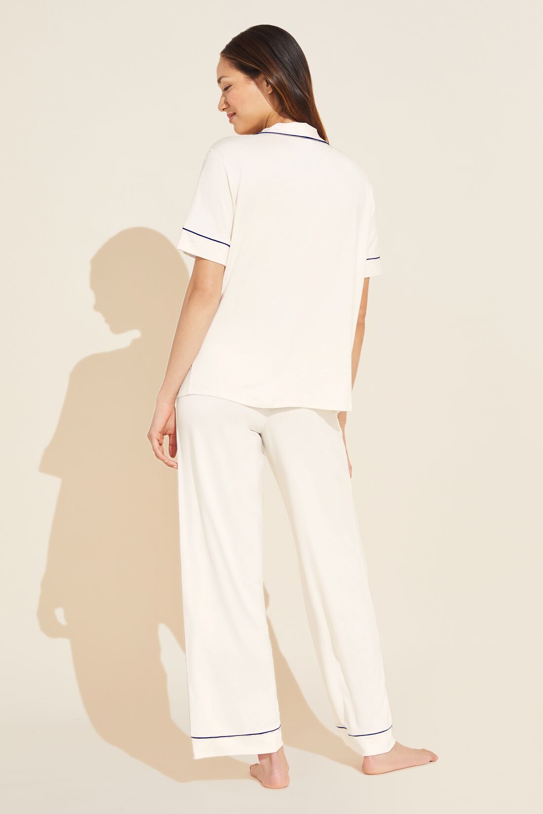 Gisele TENCEL™ Modal Short Sleeve & Pant PJ Set - Pure Ivory/Navy