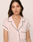 Model Is Wearing Gisele Shortie Short PJ Set In Sorbet Pink/Black