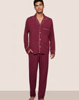 Model is wearing William TENCEL™ Modal Long PJ Set in Bordeaux/Ivory