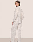 Model is wearing Gisele Printed TENCEL™ Modal Long PJ Set in Heart To Heart Black/Blk