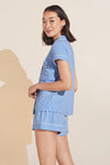 Gisele Printed TENCEL™ Modal Shortie Short PJ Set - Nordic Stripes Vista Blue/Ivory