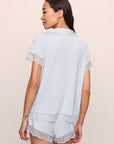 Model is wearing Malou TENCEL™ Modal Shortie Short PJ Set in Ice Blue