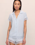 Model is wearing Malou TENCEL™ Modal Shortie Short PJ Set in Ice Blue