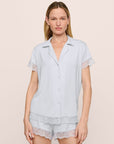 Model Is Wearing Malou Short Pj Set In Ice Blue